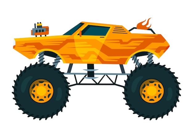 Monster truck auto colorido brilhante dos desenhos animados com rodas  grandes carro pesado com pneus grandes e janelas coloridas pretas rally  isolado 4x4 computador ou jogo para celular