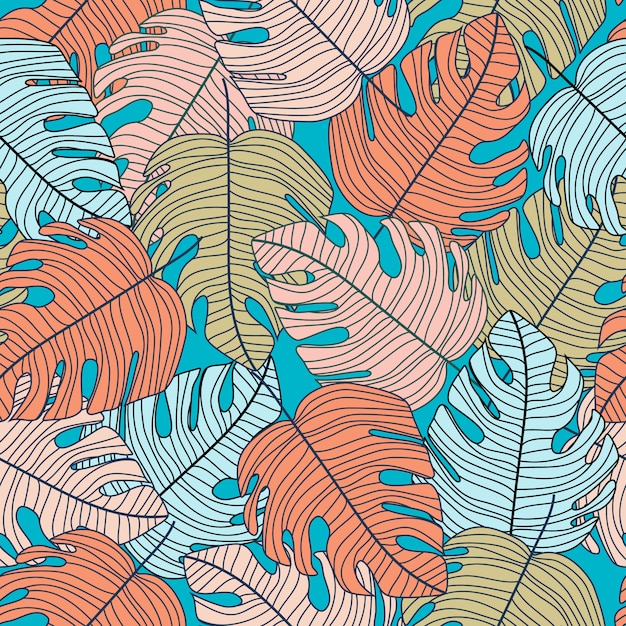 Monstera criativo deixa. Padrão tropical, padrão sem emenda de folha botânica.