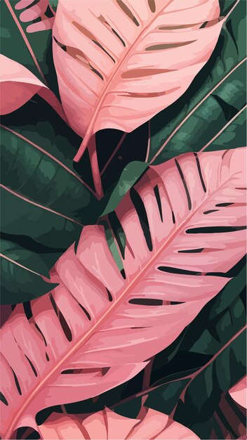 Vetor monstera leaves template em flat 2d pink design