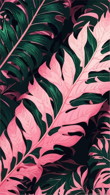 Vetor monstera rosa sem costura deixa desenho floral romântico