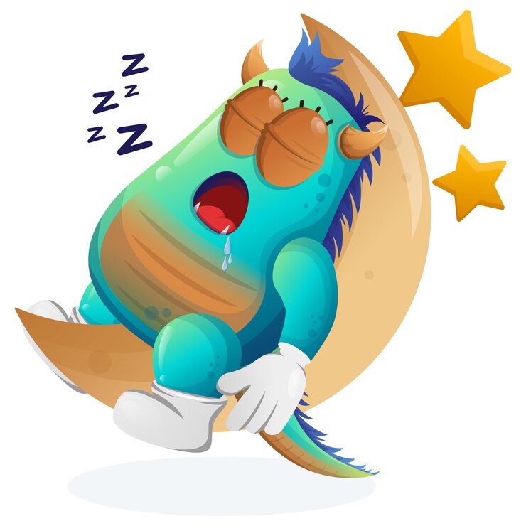 Vetor monstro azul bonito dormindo dormindo na lua