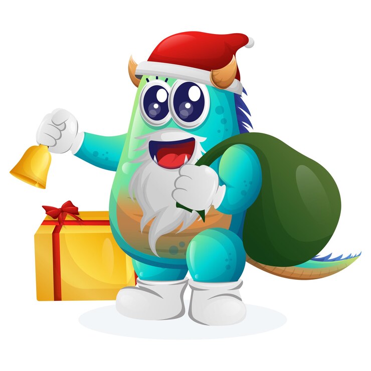 Vetor monstro azul bonito papai noel natal
