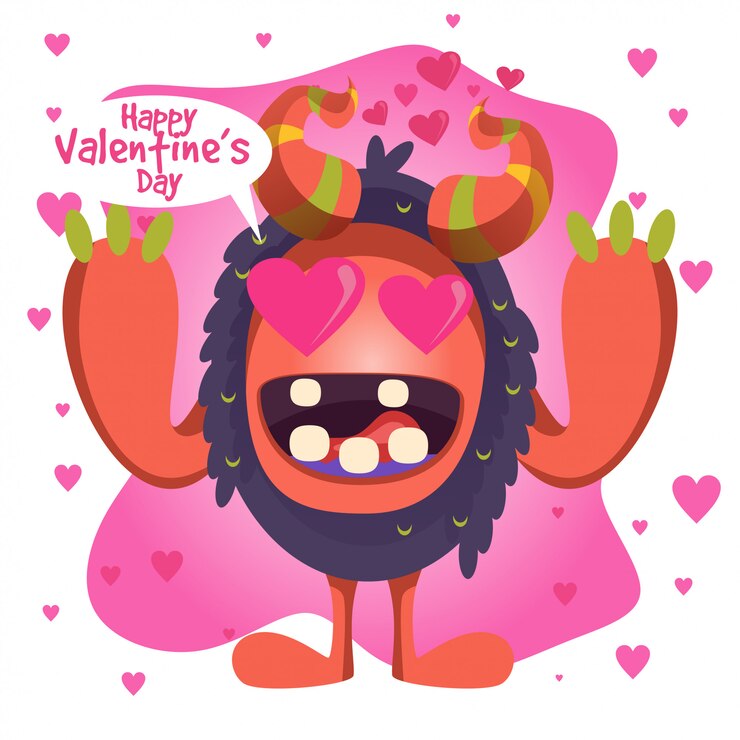 Vetor monstro bonito dos desenhos animados para feliz dia dos namorados cartão