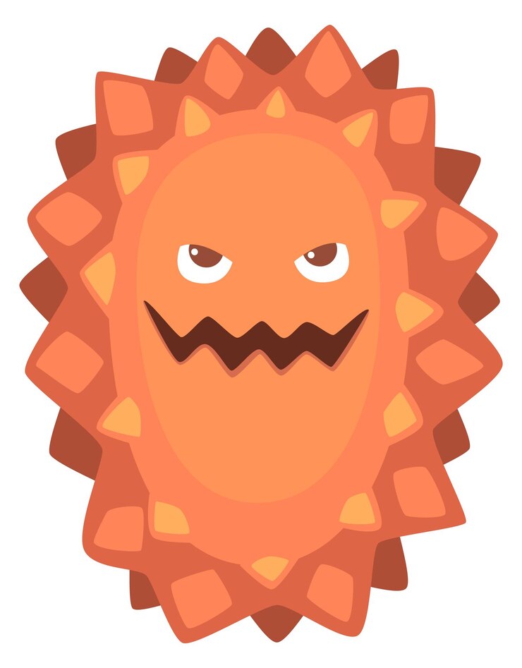 Vetor monstro da doença do micróbio dos desenhos animados com sorriso largo