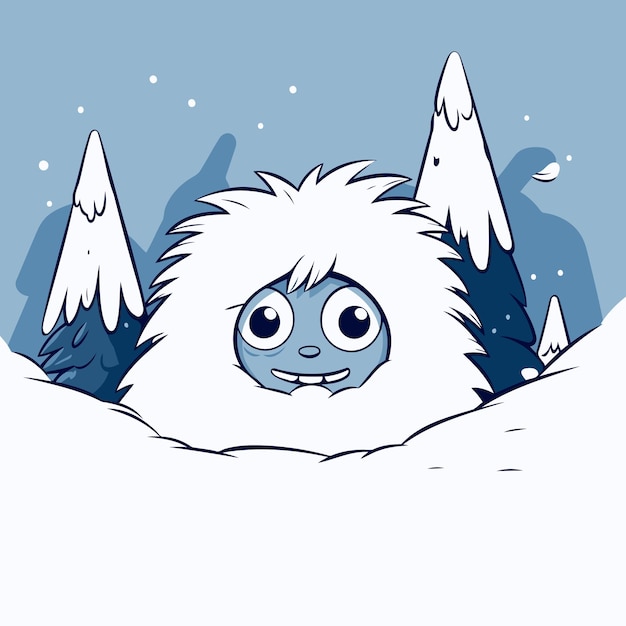 Vetor monstro engraçado na neve ilustração vetorial personagem de desenho animado