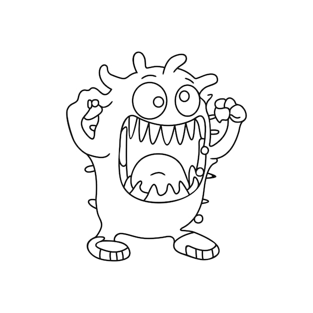Vetor monstro, personagem engraçado, desenho manual, estilo desenho animado
