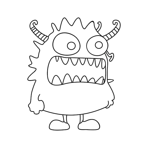 Vetor monstro, personagem engraçado, desenho manual, estilo desenho animado