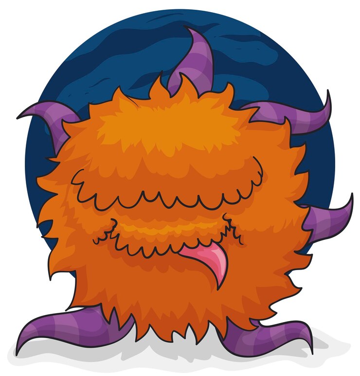 Vetor monstro ruivo peludo com tentáculos flutuando com a língua para fora e pronto para o halloween