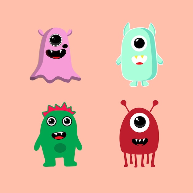 Monstro set de personagens design vetorial bonito monstro mascote alienígena e emoticon coleção de personagens.