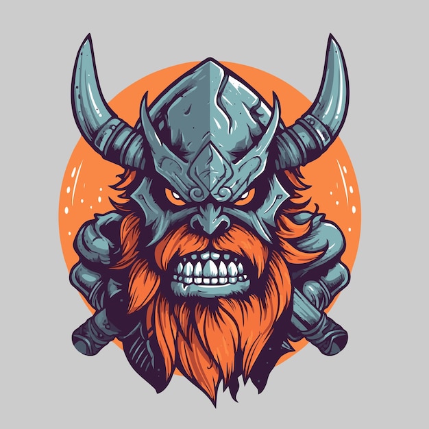 Monstro viking com ilustração vetorial de chifres para camiseta