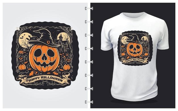 Vetor monstro vintage design de camiseta vetorial de abóbora de halloween