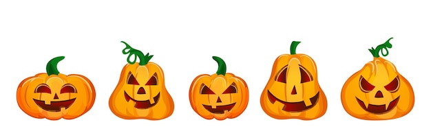 Montagem de diferentes abóboras de halloween em um fundo branco vetor grátis