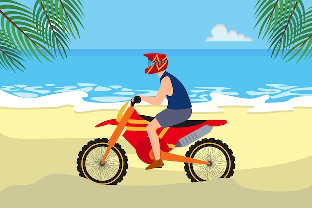 Vetor montando uma bicicleta de motocross na praia