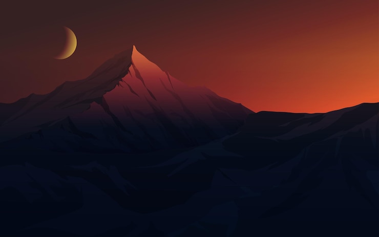 Vetor montanha, céu noturno, natureza, fundo, paisagem minimalista, montanha
