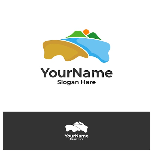 Montanha com modelo de vetor de design de logotipo sea view ilustração de conceitos de logotipo de montanha e mar