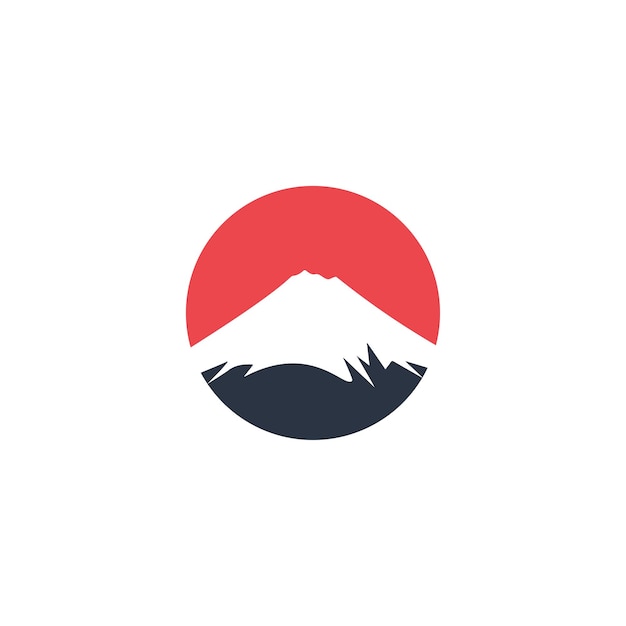 Montanha de gelo Fuji com ilustração em vetor ícone do logotipo do momento de queda de sakura