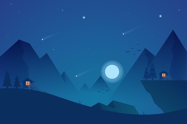 Montanha de ilustrações de paisagem à noite