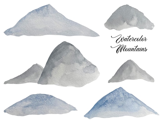 Montanha de neve azul aquarela isolada em ilustração ecológica de ecologia de natureza branca