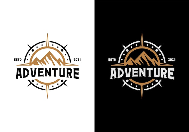 Vetor montanha e bússola. inspiração para modelos de design de logotipo ao ar livre, aventura e viagem