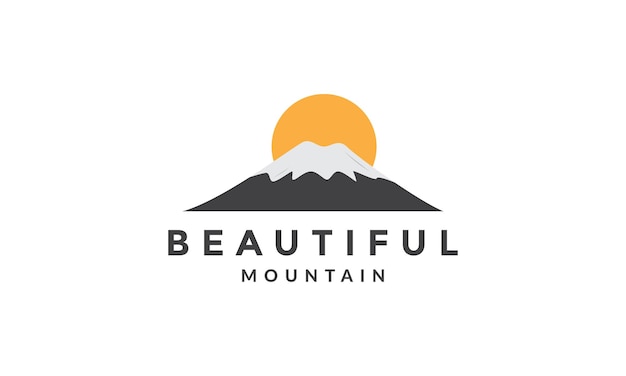 Montanha fuji com design de ilustração de ícone vetorial do logotipo do pôr do sol