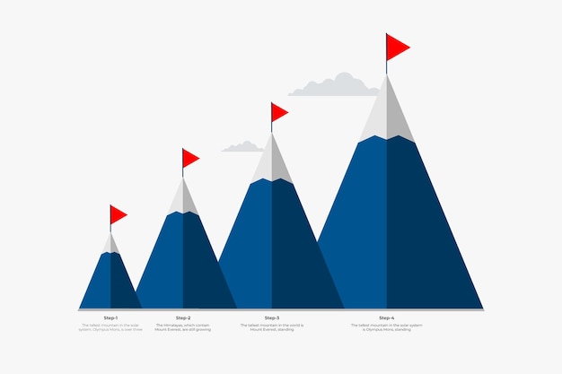 Montanha Infográfico Passos para o vetor de conceito de motivação de liderança de infográficos de sucesso