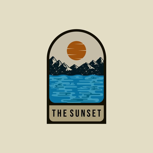 Montanha logo vector ilustração design sunset vintage logo badge sunrise on the beach logotipo criativo conceito inspiração