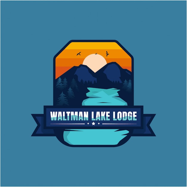 Vetor montanha vintage do logotipo do lago