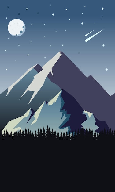 montanhas à noite design de ilustração de cartaz vetorial