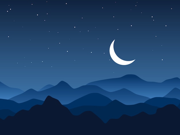 Montanhas da noite e ilustração do céu estrelado