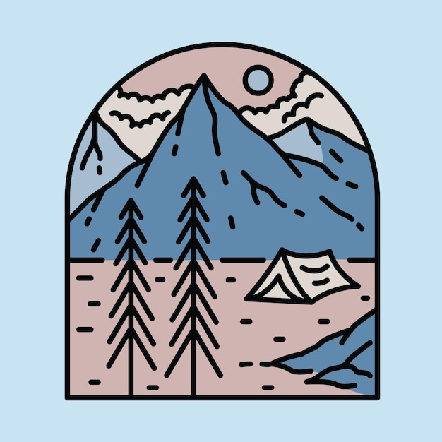Montanhas e ilustração gráfica de acampamento design de camiseta de arte vetorial
