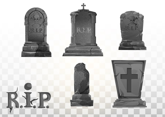 Monumento na sepultura. lápide no cemitério. monumento cinzento sobre o túmulo de rip. ilustração de desenho vetorial. conjunto de elementos de halloween.