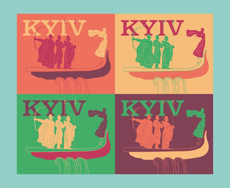 Vetor monumento vetorial aos fundadores de kyiv. ilustrações modernas coloridas desenhadas à mão. plano de fundo para ba