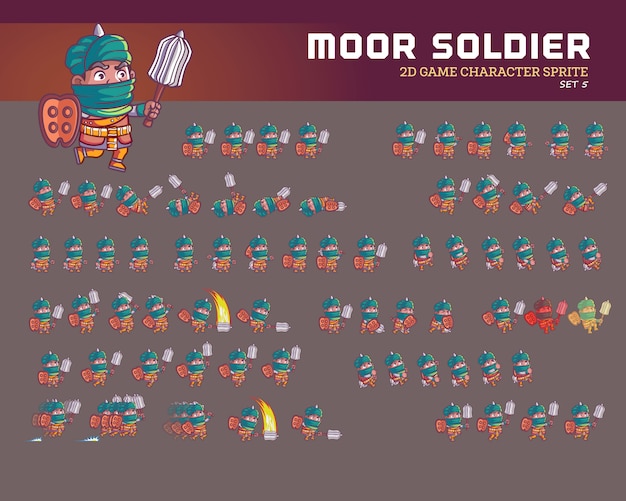 Moor warrior cartoon jogo animação de personagem sprite