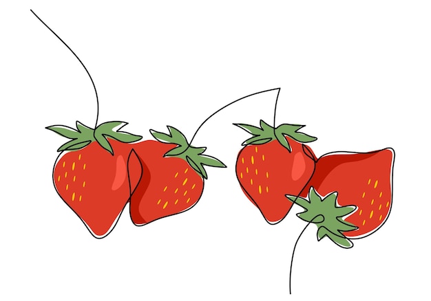 Morango desenho contínuo de uma linha ilustração vetorial de frutas