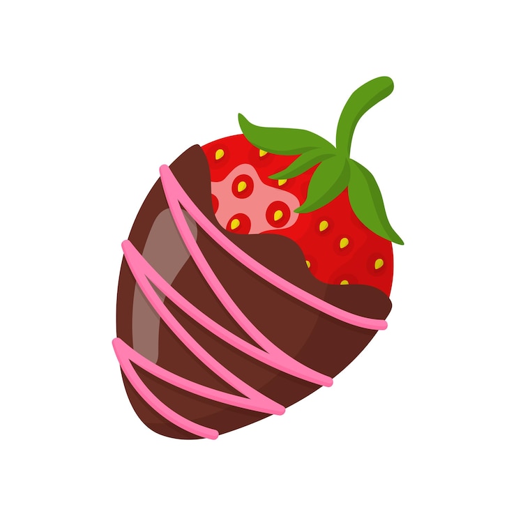 Vetor morango fresco glaceado em rosa e chocolate ao leite