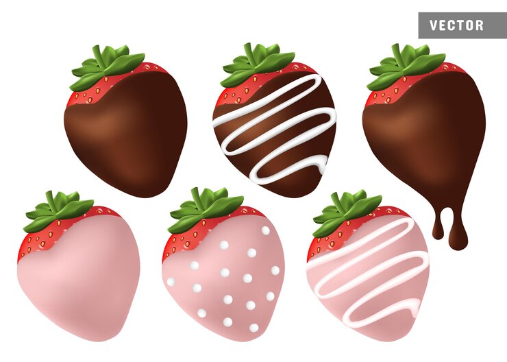 Vetor morango mergulhado em chocolate isolado no branco