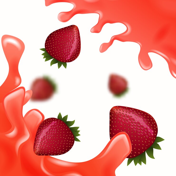 Vetor morango vermelho com suco vermelho no branco