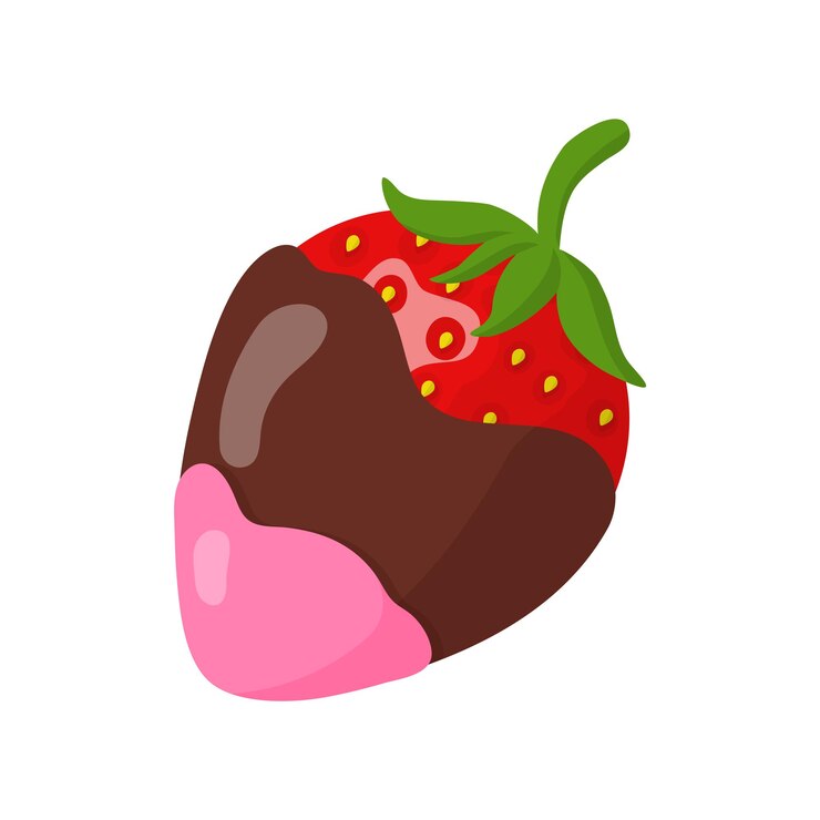 Vetor morango vermelho glaceado em rosa e chocolate ao leite