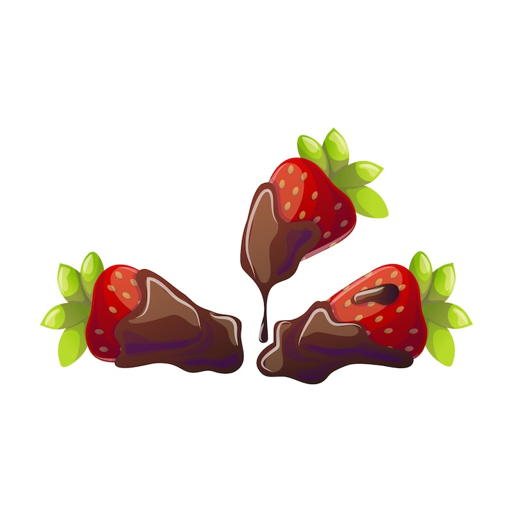 Vetor morangos cobertos de chocolate em estilo de desenho animado ilustração vetorial para o site de banner de cartaz