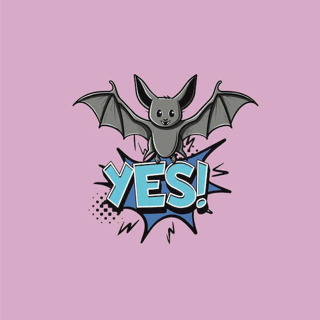 Morcego Cinzento Alegre Exclamando Sim em Estilo Quadrinho