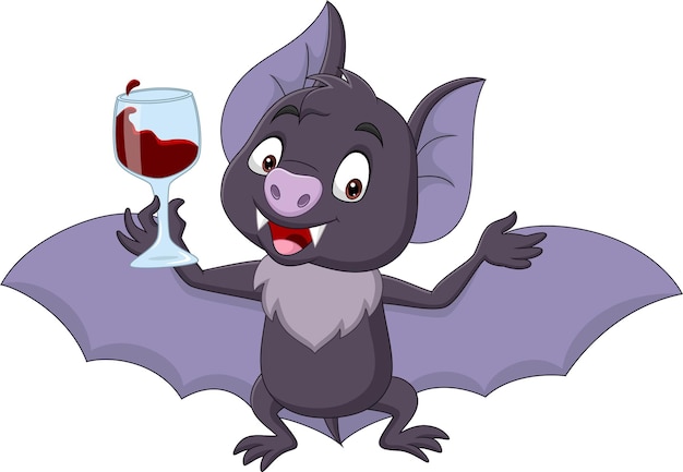 Morcego de desenho animado segurando um copo de sangue