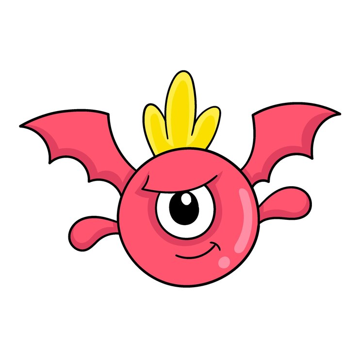 Vetor morcego vermelho de rosto agressivo está voando imagem de ícone de doodle kawaii