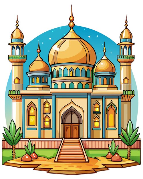 Vetor mosque 3d desenho animado buliding