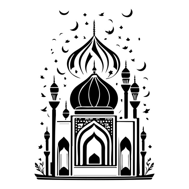 Mosque ornamento ramadan lanterna luz ilustração esboço desenho à mão