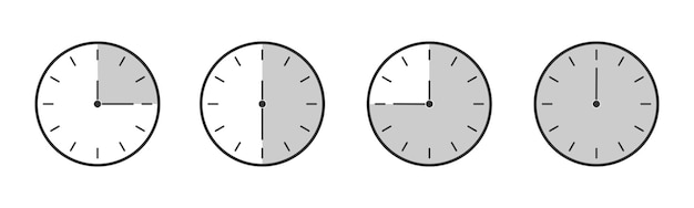 Mostradores do relógio com 15 30 45 minutos e intervalo de tempo completo temporizador de contagem regressiva ou símbolo de cronômetro