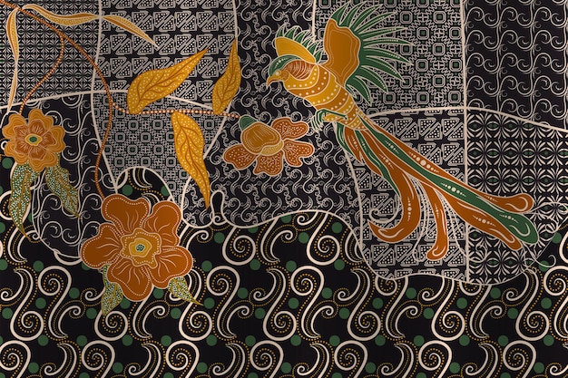 Motivo abstrato de pássaro batique tradicional