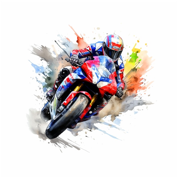 Vetor moto corrida aquarela pintura ilustração