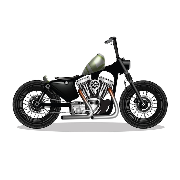 Vetor motocicleta bobber personalizada com tanque de padrão e rodas grandes