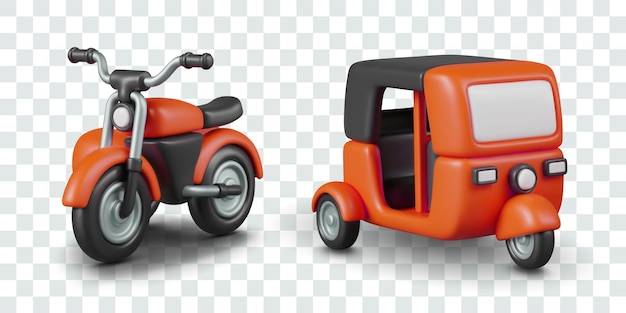 Vetor motocicleta com sidecar autorickshaw conjunto de veículos de três rodas