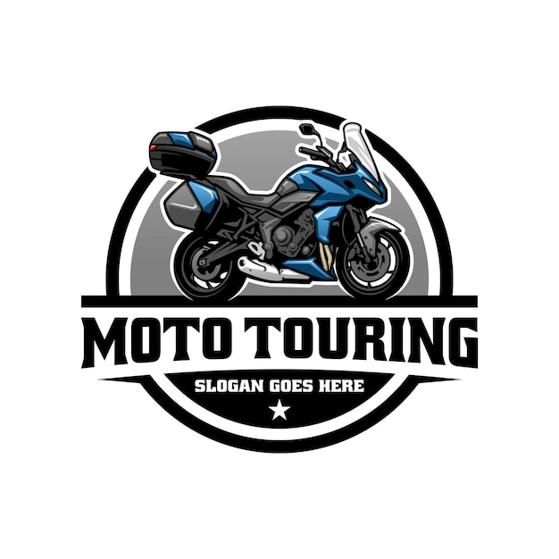 Motocicleta com vetor de logotipo de ilustração de caixa lateral em turnê